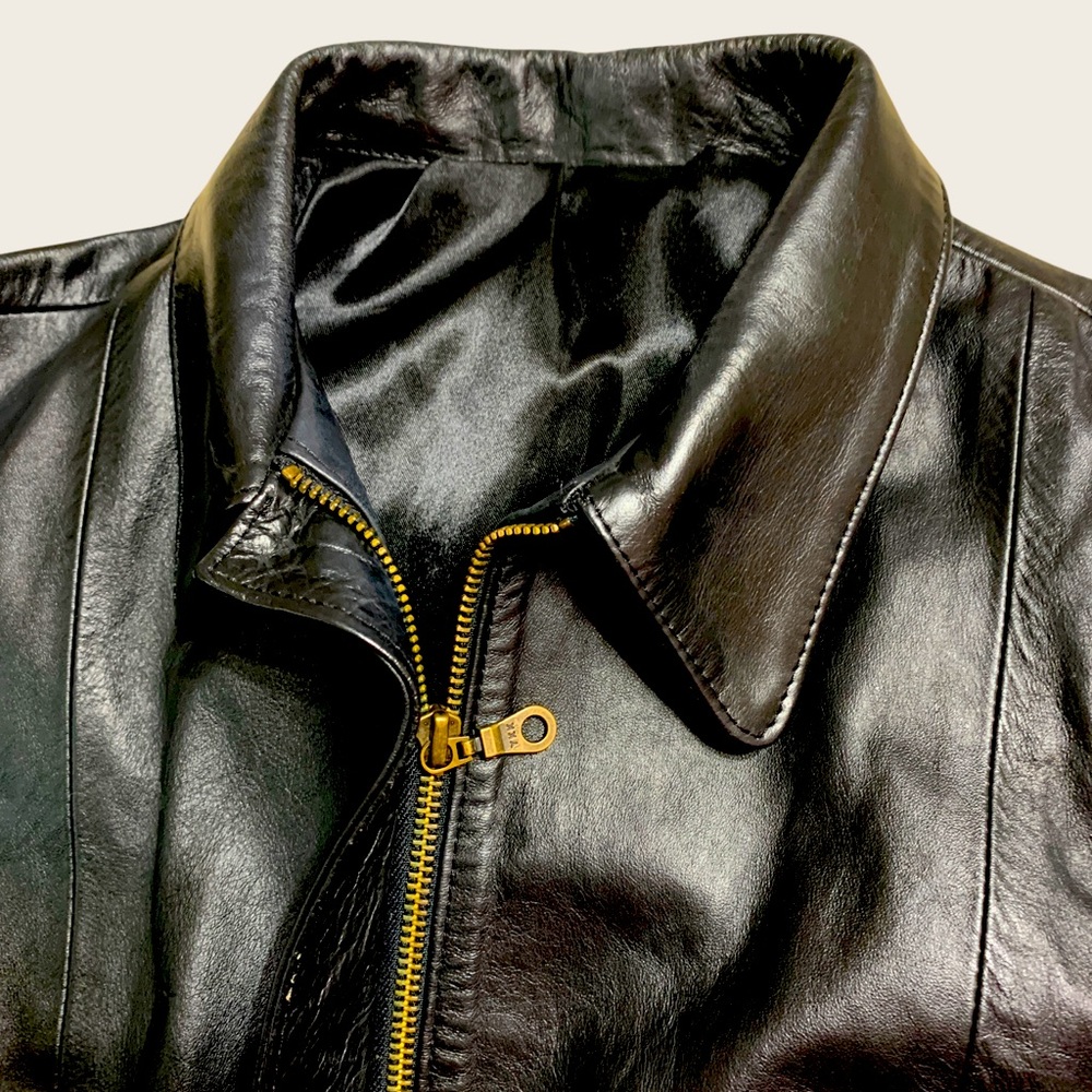 Paseo Del Cuero Leather Jacket Black Zip Up With Front Pockets Womens Size Large